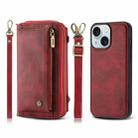 For iPhone 15 Plus Crossbody Multi-functional Zipper Wallet Leather Phone Case(Red) - 1