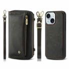 For iPhone 15 Plus Crossbody Multi-functional Zipper Wallet Leather Phone Case(Black) - 1