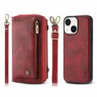 For iPhone 14 Plus Crossbody Multi-functional Zipper Wallet Leather Phone Case(Red) - 1