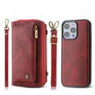 For iPhone 14 Pro Crossbody Multi-functional Zipper Wallet Leather Phone Case(Red) - 1