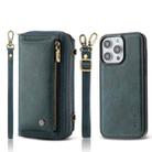 For iPhone 14 Pro Crossbody Multi-functional Zipper Wallet Leather Phone Case(Green) - 1