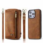 For iPhone 14 Pro Max Crossbody Multi-functional Zipper Wallet Leather Phone Case(Brown) - 1