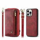 For iPhone 13 Pro Max Crossbody Multi-functional Zipper Wallet Leather Phone Case(Red) - 1