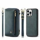 For iPhone 13 Pro Crossbody Multi-functional Zipper Wallet Leather Phone Case(Green) - 1