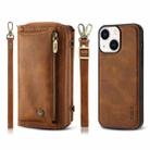 For iPhone 13 Crossbody Multi-functional Zipper Wallet Leather Phone Case(Brown) - 1