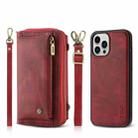 For iPhone 12 Pro Max Crossbody Multi-functional Zipper Wallet Leather Phone Case(Red) - 1