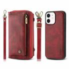 For iPhone 12 Crossbody Multi-functional Zipper Wallet Leather Phone Case(Red) - 1