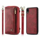 For iPhone XR Crossbody Multi-functional Zipper Wallet Leather Phone Case(Red) - 1