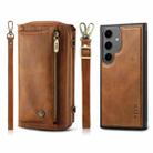 For Samsung Galaxy S24+ 5G Crossbody Multi-functional Zipper Wallet Leather Phone Case(Brown) - 1