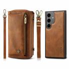 For Samsung Galaxy S24 5G Crossbody Multi-functional Zipper Wallet Leather Phone Case(Brown) - 1