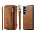 For Samsung Galaxy S23 5G Crossbody Multi-functional Zipper Wallet Leather Phone Case(Brown) - 1
