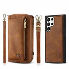 For Samsung Galaxy S22 Ultra 5G Crossbody Multi-functional Zipper Wallet Leather Phone Case(Brown) - 1