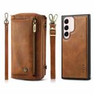 For Samsung Galaxy S22+ 5G Crossbody Multi-functional Zipper Wallet Leather Phone Case(Brown) - 1