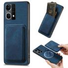 For OPPO Reno7 4G Retro Leather Card Bag Magnetic Phone Case(Blue) - 1