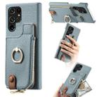 For Samsung Galaxy S22 Ultra 5G Litchi Leather Oil Edge Ring Zipper Wallet Back Phone Case(Blue) - 1