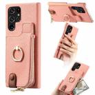 For Samsung Galaxy S22 Ultra 5G Litchi Leather Oil Edge Ring Zipper Wallet Back Phone Case(Pink) - 1