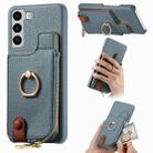 For Samsung Galaxy S22 5G Litchi Leather Oil Edge Ring Zipper Wallet Back Phone Case(Blue) - 1