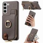 For Samsung Galaxy S22 5G Litchi Leather Oil Edge Ring Zipper Wallet Back Phone Case(Grey) - 1