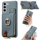 For Samsung Galaxy S22+ 5G Litchi Leather Oil Edge Ring Zipper Wallet Back Phone Case(Blue) - 1