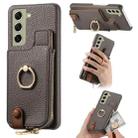 For Samsung Galaxy S21 FE 5G Litchi Leather Oil Edge Ring Zipper Wallet Back Phone Case(Grey) - 1