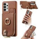 For Samsung Galaxy A52 Litchi Leather Oil Edge Ring Zipper Wallet Back Phone Case(Brown) - 1