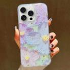 For iPhone 15 Pro Max Gold Foil Oil Painting Epoxy TPU Phone Case(Blue and Purple Flowers) - 1