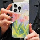 For iPhone 15 Pro Max Gold Foil Oil Painting Epoxy TPU Phone Case(Pink Tulips) - 1