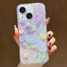 For iPhone 15 Plus Gold Foil Oil Painting Epoxy TPU Phone Case(Blue and Purple Flowers) - 1
