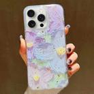 For iPhone 15 Pro Gold Foil Oil Painting Epoxy TPU Phone Case(Blue and Purple Flowers) - 1