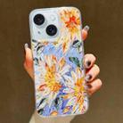 For iPhone 15 Gold Foil Oil Painting Epoxy TPU Phone Case(White Cosmos) - 1