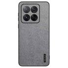 For Xiaomi 14 Pro Tree Bark Leather Shockproof Phone Case(Grey) - 1