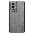 For Xiaomi Redmi K60 Tree Bark Leather Shockproof Phone Case(Grey) - 1