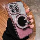 For iPhone 15 Pro Max MagSafe Rhinestone Mirror Glitter TPU Phone Case(Sakura Pink) - 1