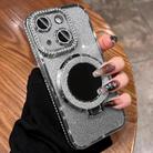 For iPhone 15 Plus Rhinestone Mirror Glitter MagSafe TPU Phone Case(Space Silver) - 1