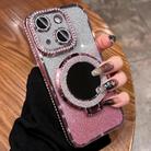 For iPhone 15 MagSafe Rhinestone Mirror Glitter TPU Phone Case(Sakura Pink) - 1