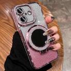 For iPhone 16 Rhinestone Mirror Glitter MagSafe TPU Phone Case(Sakura Pink) - 1