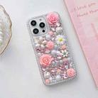 For iPhone 15 Pro Max Rose Hand-set Diamond PC Phone Case(Pink) - 1