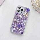 For iPhone 15 Pro Max Rose Hand-set Diamond PC Phone Case(Purple) - 1