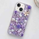 For iPhone 15 Plus Rose Hand-set Diamond PC Phone Case(Purple) - 1