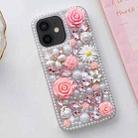 For iPhone 12 Rose Hand-set Diamond PC Phone Case(Pink) - 1