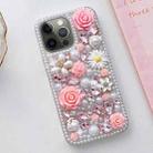 For iPhone 12 Pro Rose Hand-set Diamond PC Phone Case(Pink) - 1