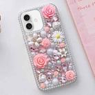 For iPhone 16 Rose Hand-set Diamond PC Phone Case(Pink) - 1