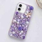 For iPhone 16 Rose Hand-set Diamond PC Phone Case(Purple) - 1