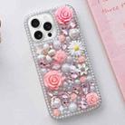 For iPhone 16 Pro Rose Hand-set Diamond PC Phone Case(Pink) - 1