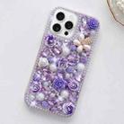 For iPhone 16 Pro Rose Hand-set Diamond PC Phone Case(Purple) - 1