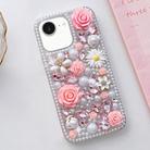 For iPhone 16e Rose Hand-set Diamond PC Phone Case(Pink) - 1