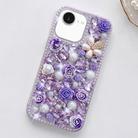 For iPhone 16e Rose Hand-set Diamond PC Phone Case(Purple) - 1