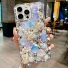 For iPhone 14 Pro Max Rose Hand-set Pearl Diamond PC Phone Case(Blue) - 1