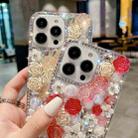 For iPhone 12 Pro Max Rose Hand-set Pearl Diamond PC Phone Case(Red) - 4