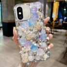 For iPhone XS Max Rose Hand-set Pearl Diamond PC Phone Case(Blue) - 1